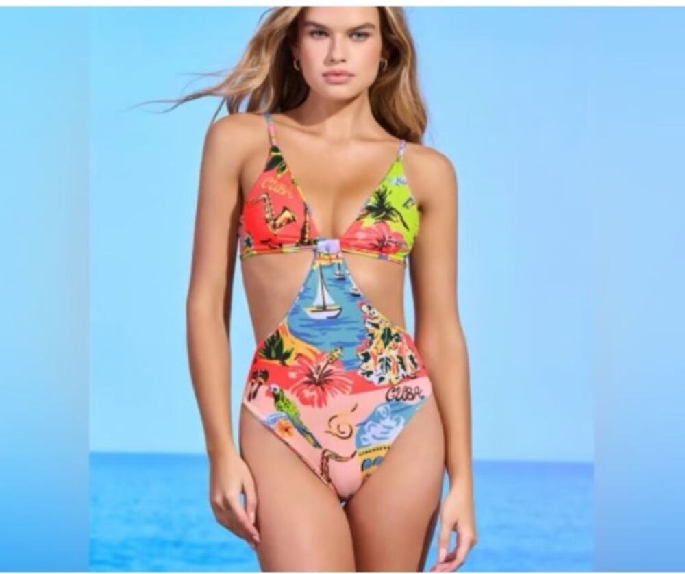 Maaji Selvatik Mimi Trikini One Piece Reversible Small $167 Coral Multi Cuba